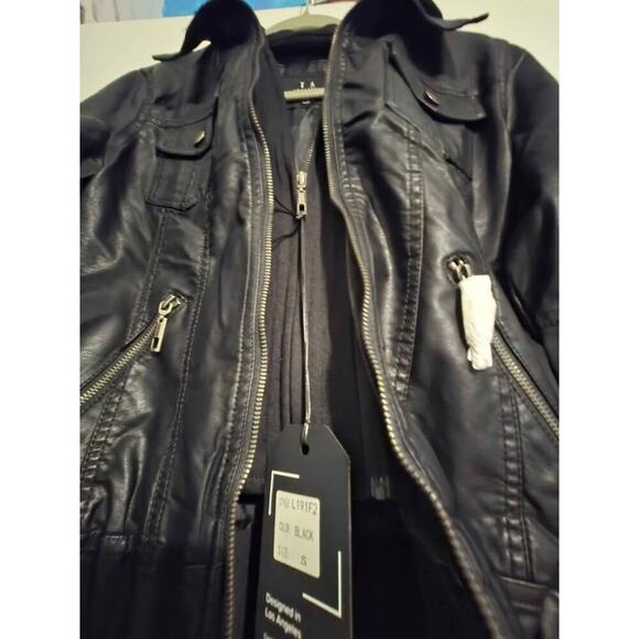 Coalition LA Vegen Lead Leather Hooded Jacket Black Faux Leather Zip Womens Smal - Picture 5 of 8